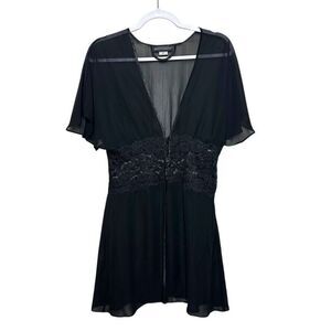 Cinema Etoile Seductive Wear Button Robe NWT Women's L Black Sheer Lace